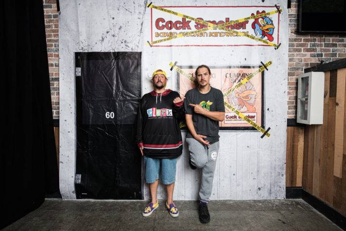 Kevin Smith and Jason Mewes photographed for Moobys / Jade City Foods by Grizzlee Martin